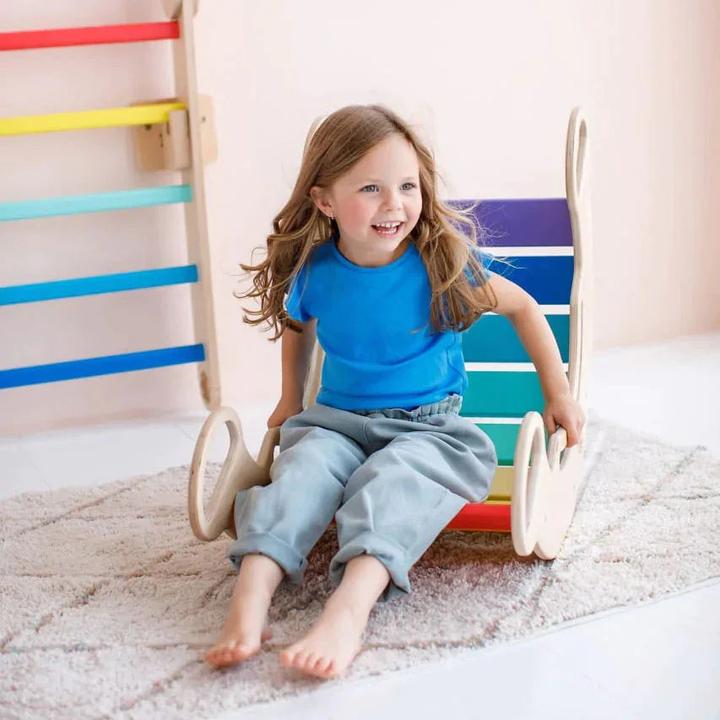 Immagine prodotto Montessori Scala + lavagna bifacciale + altalena in legno - luce colorata ® by busy kids