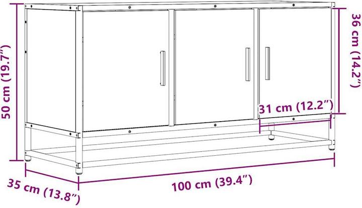 Actual product image vidaXL TV cabinet Lowboard TV cabinet TV table Brown oak look (100 x 35 x 50 cm)