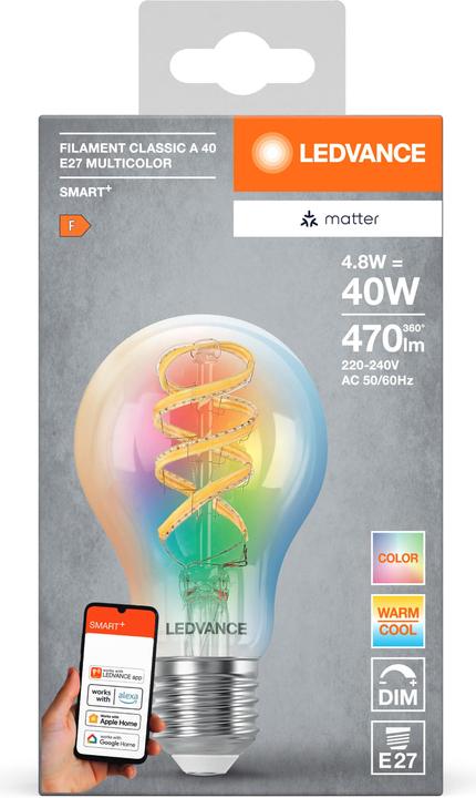 Immagine prodotto Ledvance SMART+ MATTER FILAMENT CLASSIC A MULTICOLOR 4.8W 827...865 Multicolore E27 (E27, 470 lm, 1 x)