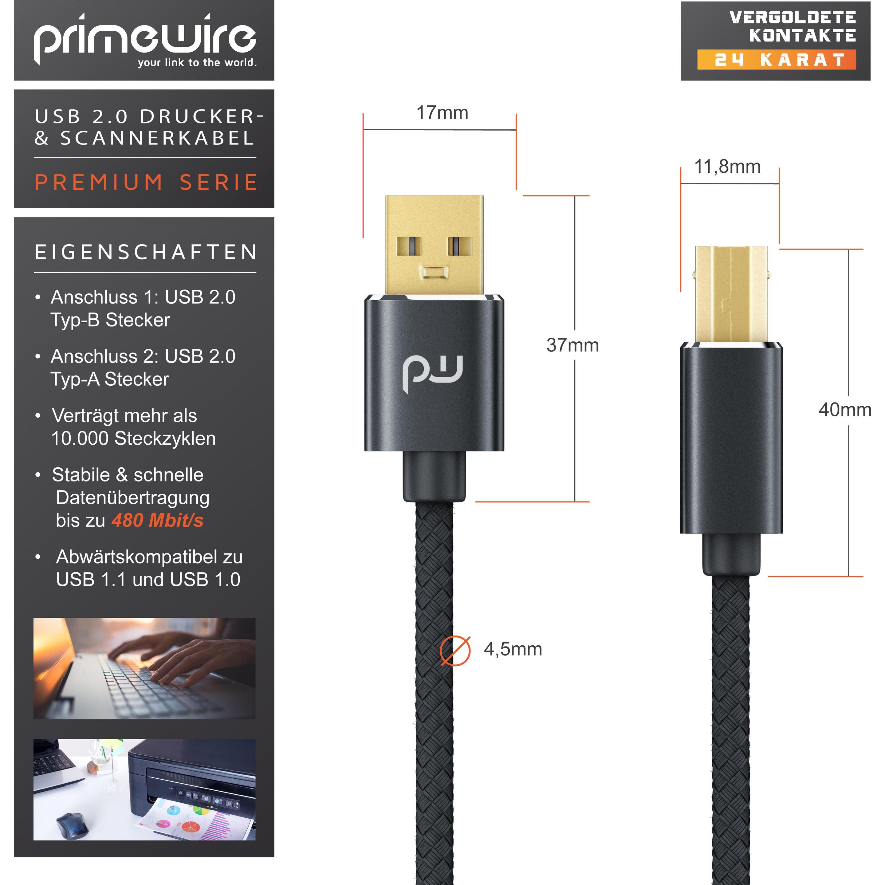 Thumbnail - Primewire USB A – USB B (2 m, USB 2.0), USB Kabel