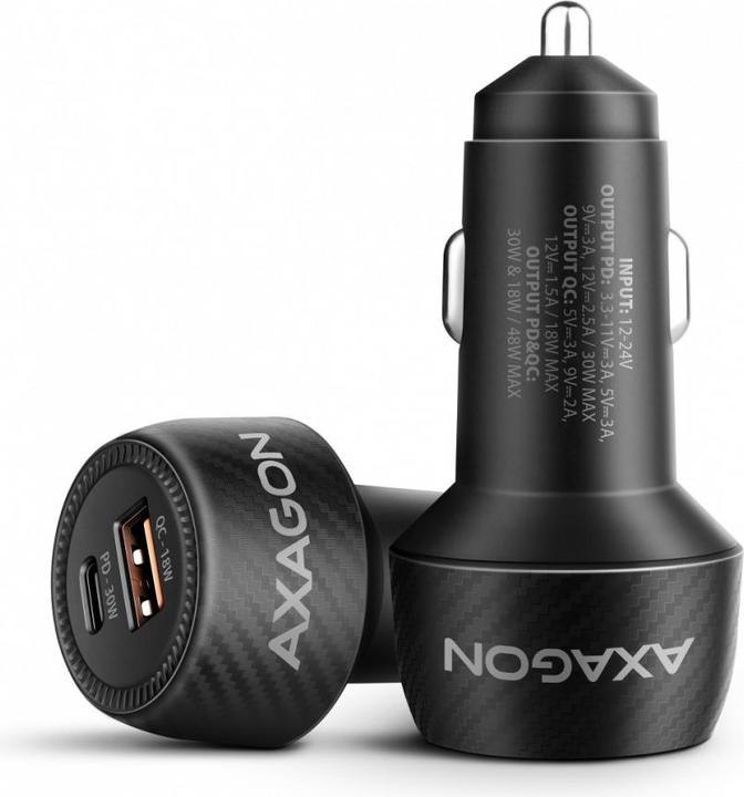 Produktbild Axagon PWC-PQ48, nabíječka do auta 48W, výstup USB-A + USB-C, PD3.0/PPS/QC4+/SFC/Apple