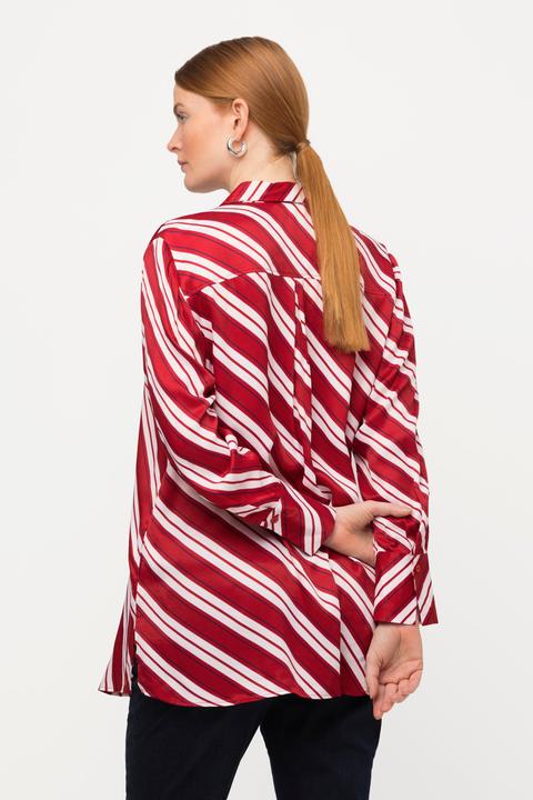 Immagine prodotto Ulla Popken Blusa a righe dal taglio lungo e svasato con colletto da camicia e maniche lunghe (50, 52)