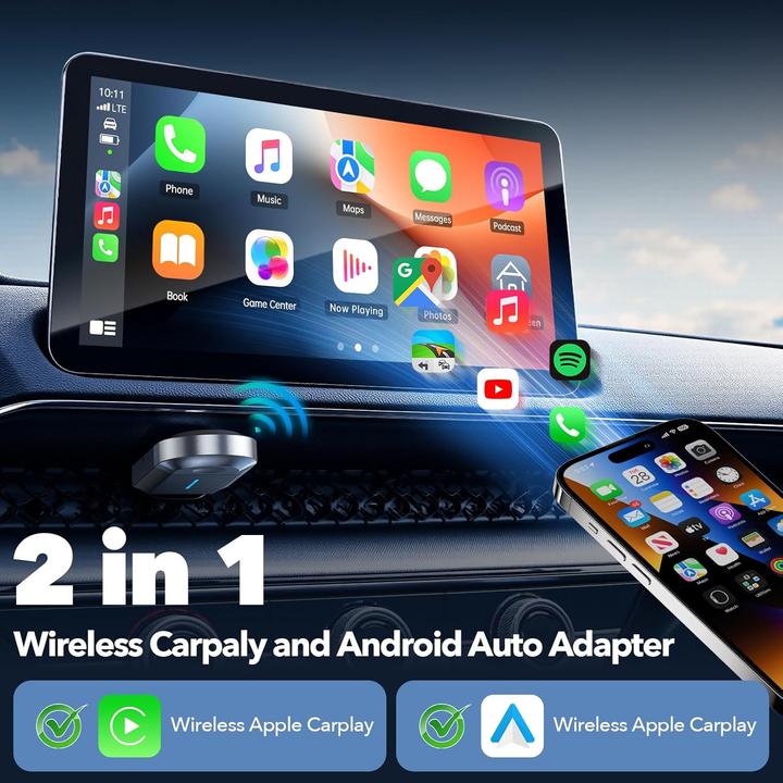 Image du produit Lamtto 2-in-1 Wireless CarPlay & Android Auto Adapter