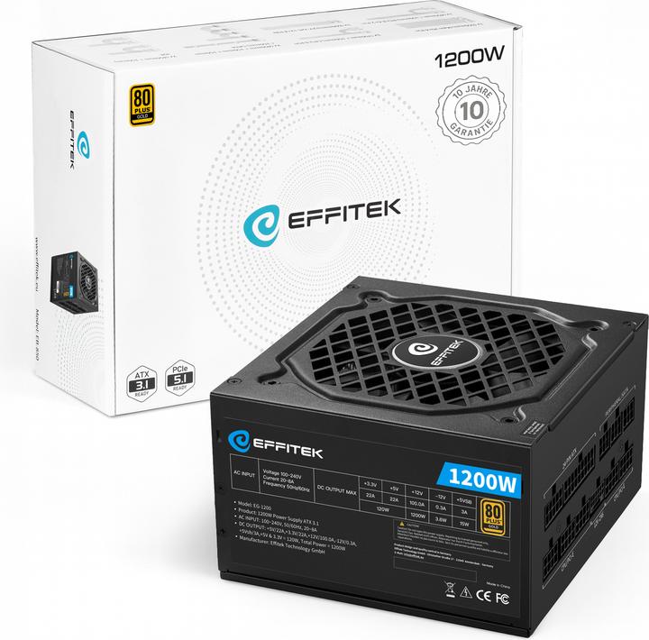 Effitek Netzteil 1200W Gold ATX 3.1, PCI 5.1 Modularer Kabel (1200 W)