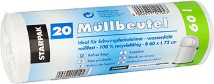 Produktbild Papstar Müllbeutel 72 x 60 cm (B x H) 17µm 60l weiss 20 St./Pack. (20 x, 60 l)