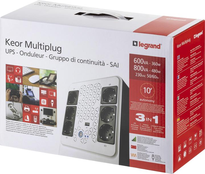 Produktbild Legrand USV Keor Multiplug 600 AVR 4 + 2 FR 310083 (0.60 VA, 360 W, Line-Interaktiv USV)