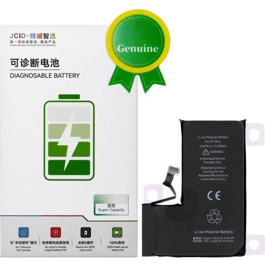 JCID Battery Diagnosable Genuine Battery for iPhone 15 PRO (high capacity), Batteria smartphone