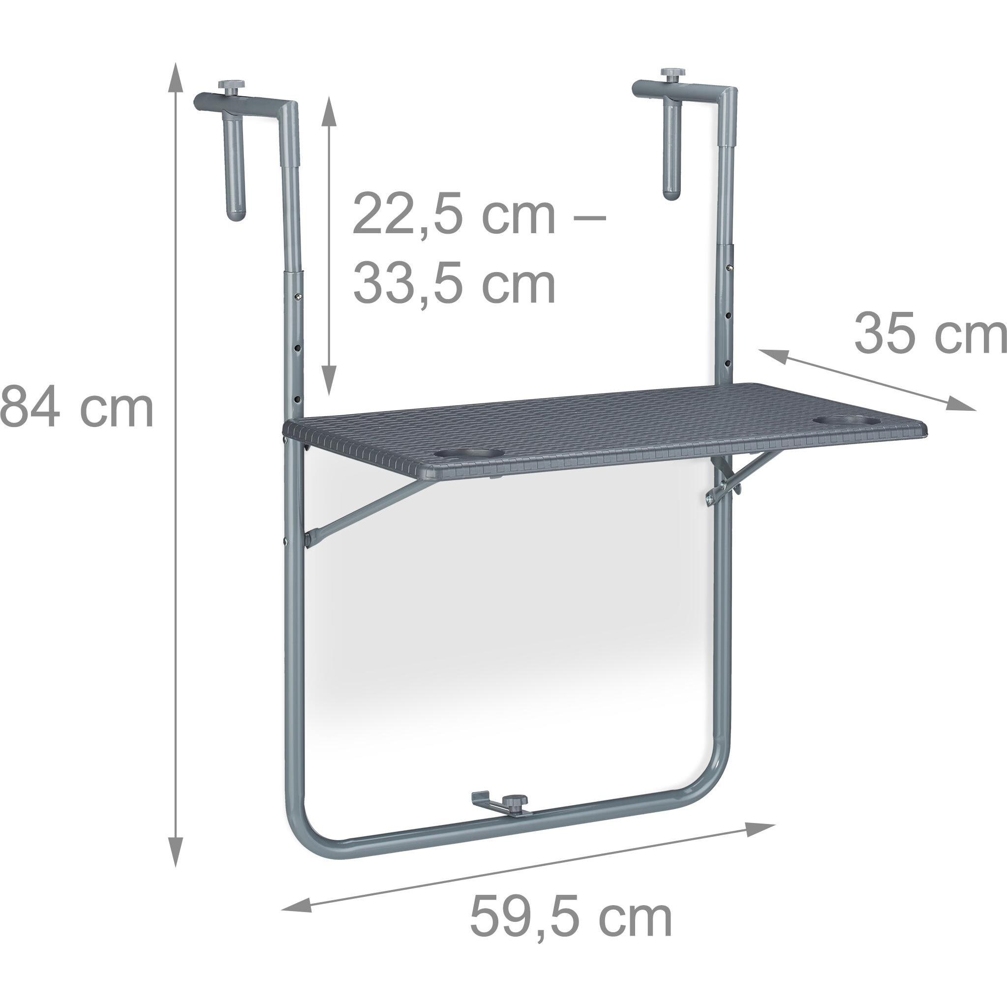Thumbnail - Relaxdays, Gartentisch + Balkontisch, Balkonhängetisch (59.50 cm)