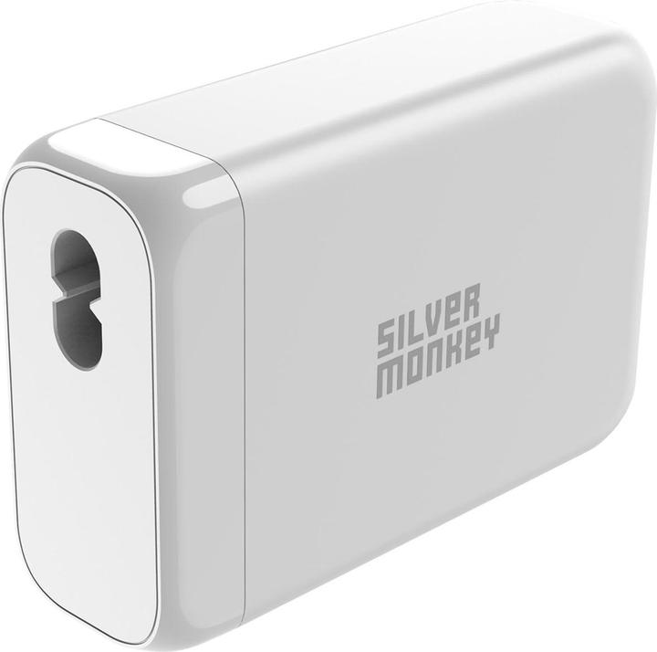 Immagine prodotto Silver Monkey SMA152 Caricatore GaN da 130W 3xUSB-C PD USB-A QC 3.0 con cavo di alimentazione staccabile - bianco (130 W)