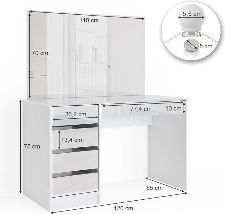 Image du produit Vicco Sherry avec éclairage (120 x 55 x 75 cm)