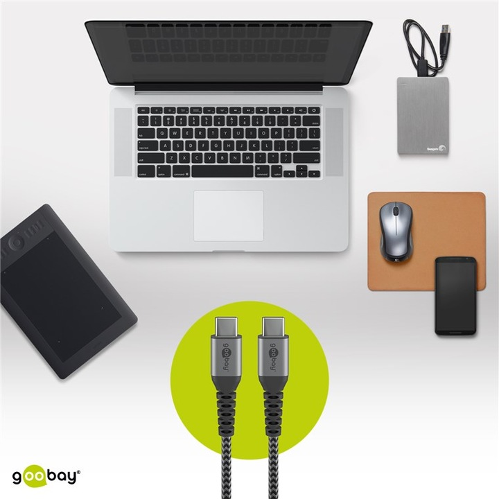 Actual product image Goobay USB-C cable, textile, metal plug, extra robust (0.50 m, USB 2.0)