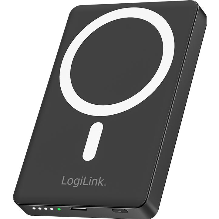 LogiLink MagSafe Wireless Powerbank 10.000 mAh, schwarz (10000 mAh), Powerbank, Nero