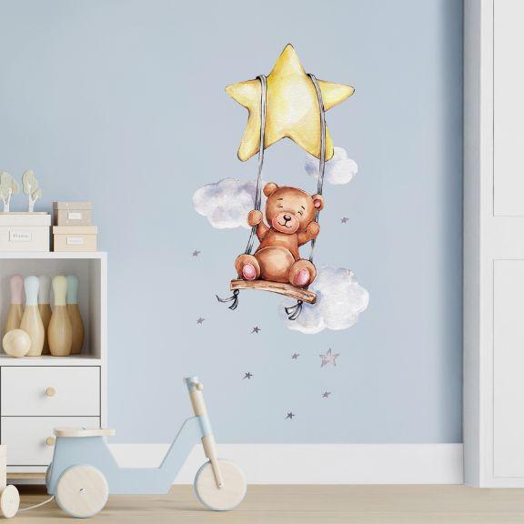 Image du produit Konjac Sponge ROOM Decor SIPO-WS63034 NAKLEJKI NA ŚCIANĘ MIŚ HUŚTAWKA GWIAZDA