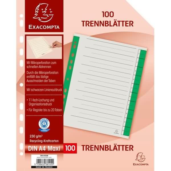 Thumbnail - Exacompta, Ordner Zubehör, Trennblatt A4 230g/qm Karton (RC) VE=100 Stück grün
