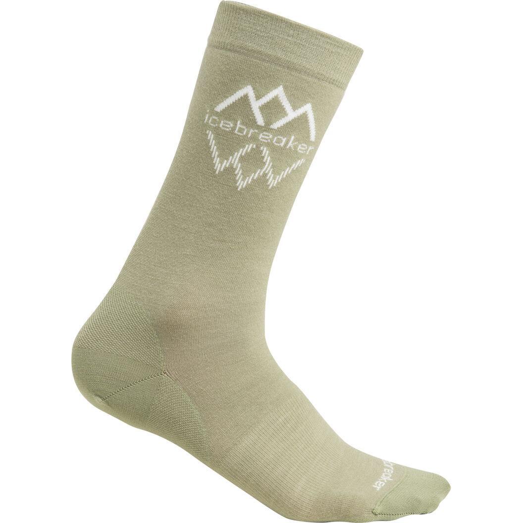 Icebreaker, Damen, Sportsocken, Women Merino Lifestyle Fine Gauge Crew Logo Reflections (S/M), Grün, Beige