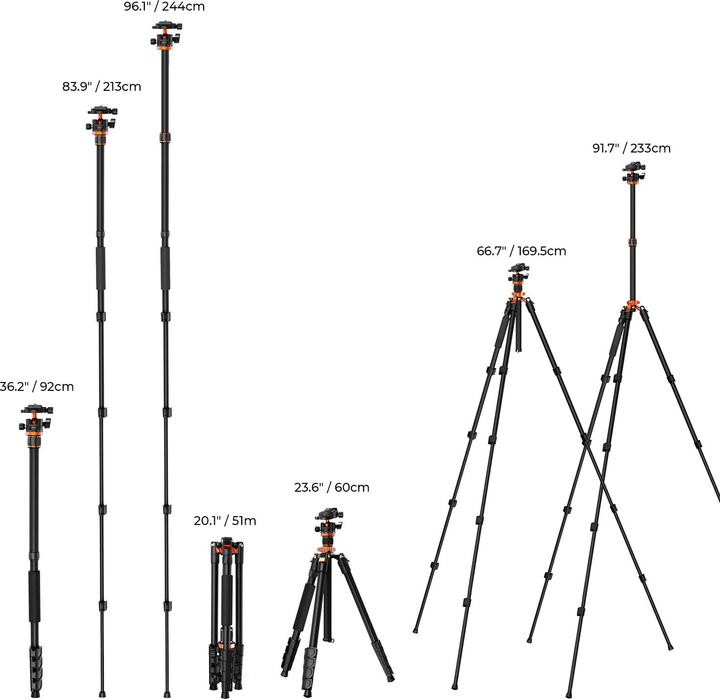 Actual product image K&F Concept K255A7+BH-32L Magnesium Aluminum Alloy Tripod (Metal)