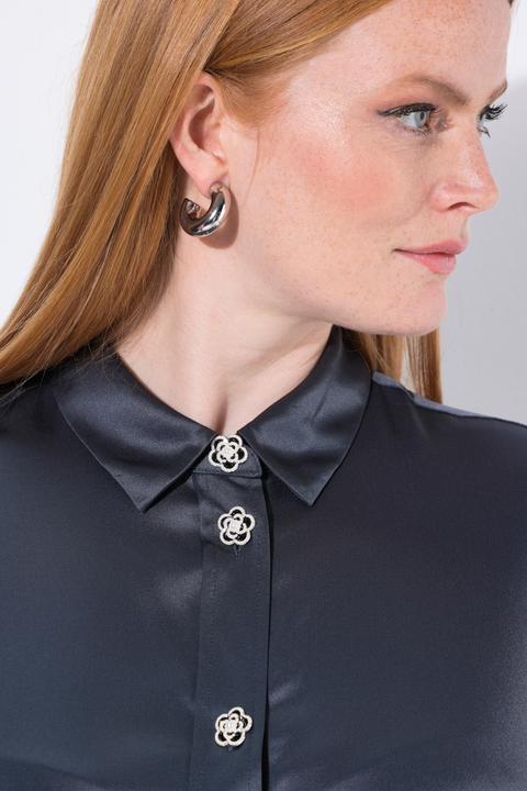 Actual product image Ulla Popken Satin Acetate Long Sleeve Button-Down Blouse (60)