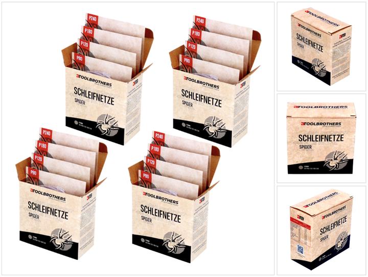 Produktbild Tool Brothers Toolbrothers SPIDER Schleifset Netzschleifmittel 4 Packungen 160x Schleifnetze 125mm Klett je 40x P (P120, P180, P240, P80)