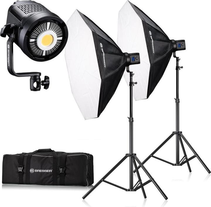 Produktbild Bresser Photo Studio Set - BR -80SL - 2 x COB LED -Lampe 80W - 2x Octabox 95 cm - 2x Lamstatief 200c (Studioleuchte)