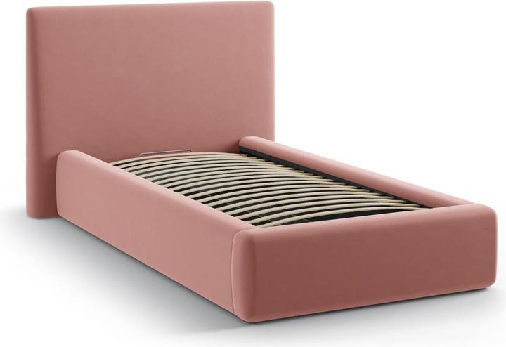 Actual product image Micadoni Velvet Storage Bed With Headboard, "Amy", Pink, 220x130x95 Made in Europe (90 x 200 cm)