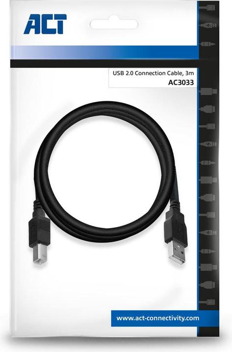 Produktbild ACT USB 2.0 connection cable A male - B male 3 meters (3 m, USB 2.0)