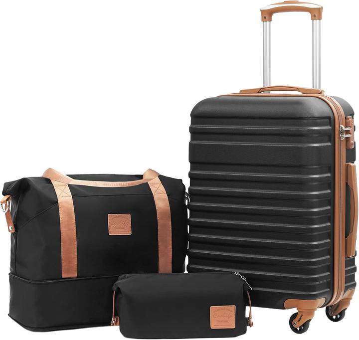Immagine prodotto Coolife 3-teiliges Handgepäck-Set Hartschalenkoffer, Reisetasche und Kulturbeutel (38 l)