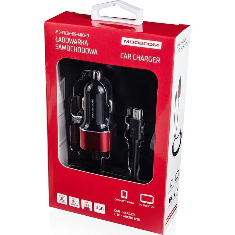 Modecom Ladegerät für Mobilgeräte Micro Micro USB, Auto Adapter, Schwarz, Rot