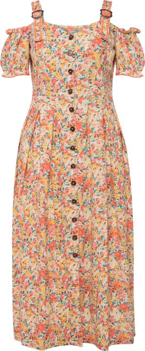 Actual product image Ulla Popken Floral Print Off The Shoulder Button Front Dress (50)