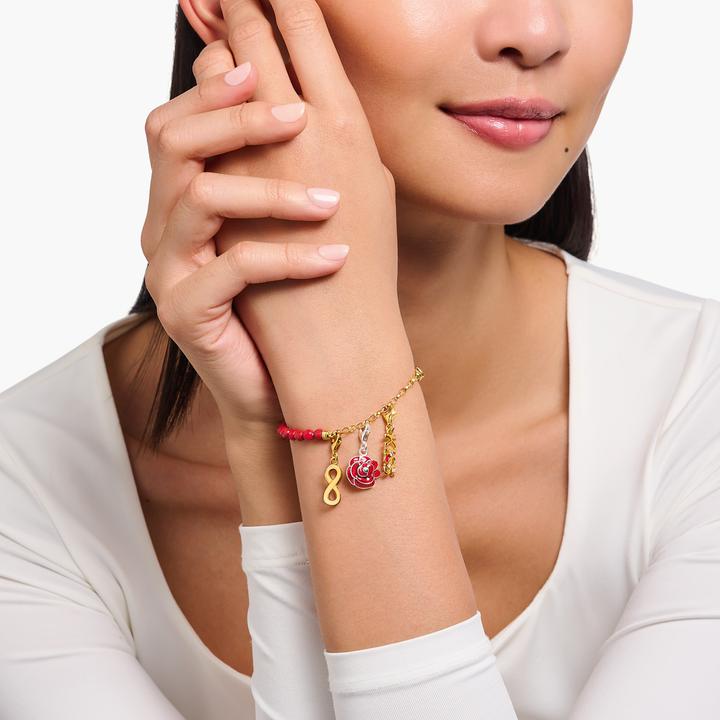 Image du produit Thomas Sabo Member Charm Bracelet perles rouges et éléments articulés plaqués or (17 cm, Argent 925, Émail)