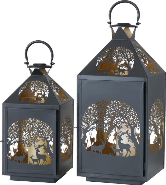 Produktbild Boltze Home Weihnachtswindlicht Tifels 2er Set, Gold/Schwarz (58 x 28 x 28 cm, 2 x)