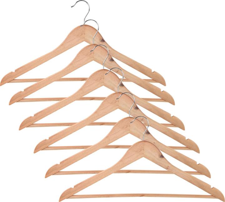 Natura Punto Lot de 6 cintres, cintre en bois avec encoche pour jupe et barrette pour pantalon (6 x)