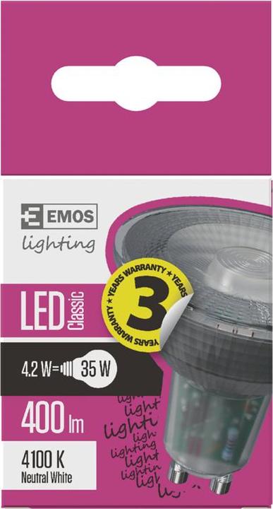 Produktbild Emos LED-Zarówka-Beleuchtung GU10, 230 V, 4,2 W, 333 lm, 4000 K, 30000 Std., Classic MR16 52 x 50 x 50 mm (GU10, 333 lm, 1x)