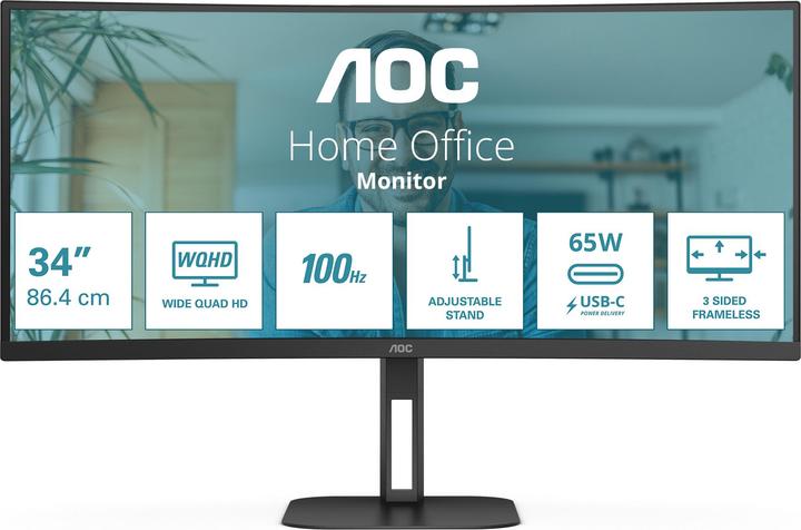 Produktbild AOC CU34V5C/BK (3440 x 1440 Pixel, 34")