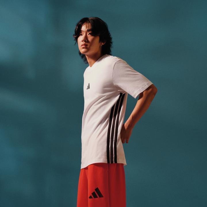 Produktbild adidas Herren Essential Three Stripes Single Jersey Tee, White/Black, L (L)