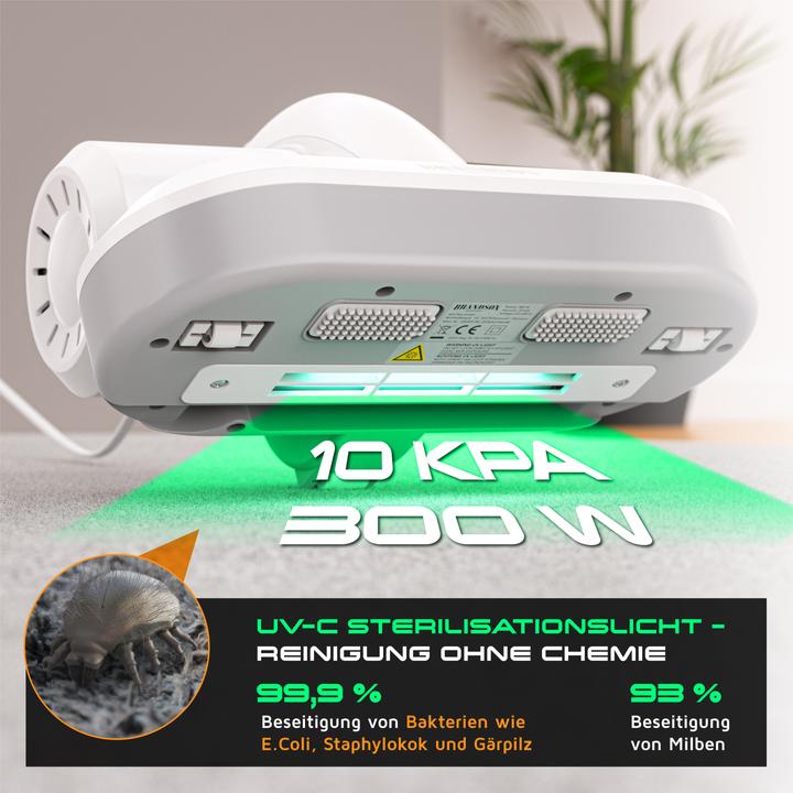 Produktbild Brandson Milbenstaubsauger, UV-C Licht, 300 W Matratzenreinigungsgerät, beutellos, HEPA-Filter für Allergiker