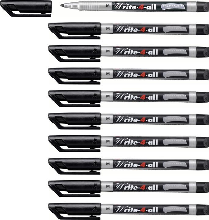 Produktbild STABILO Permanent-Marker - Write-4-all - medium - 10er Pack - schwarz (Schwarz, Silber, 1 mm, 10 x)