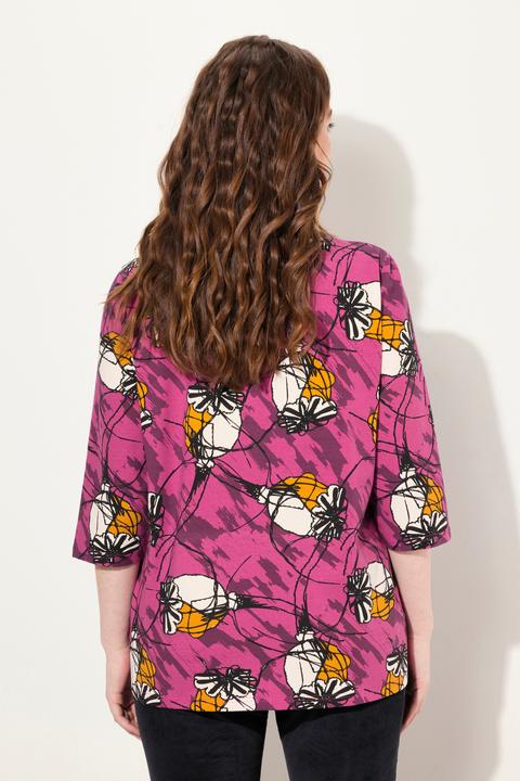 Immagine prodotto Ulla Popken T-shirt in cotone biologico con fascia per l'arricciatura, scollo a girocollo e maniche a 3/4 (54)