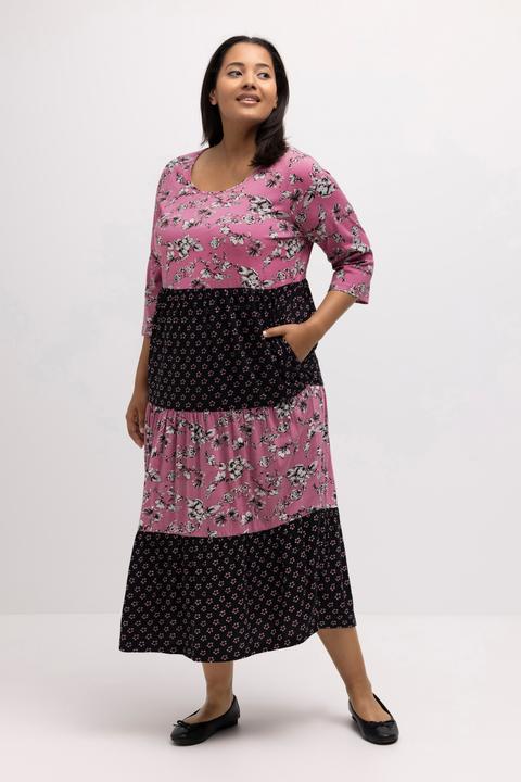 Immagine prodotto Ulla Popken Abito midi con mix di righe, scollo a girocollo e maniche a 3/4 (54)