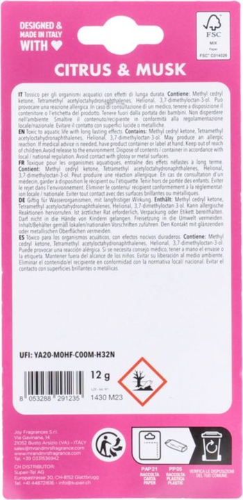 Actual product image Mr & Mrs Fragrance Scented Card Citrus & Musk
