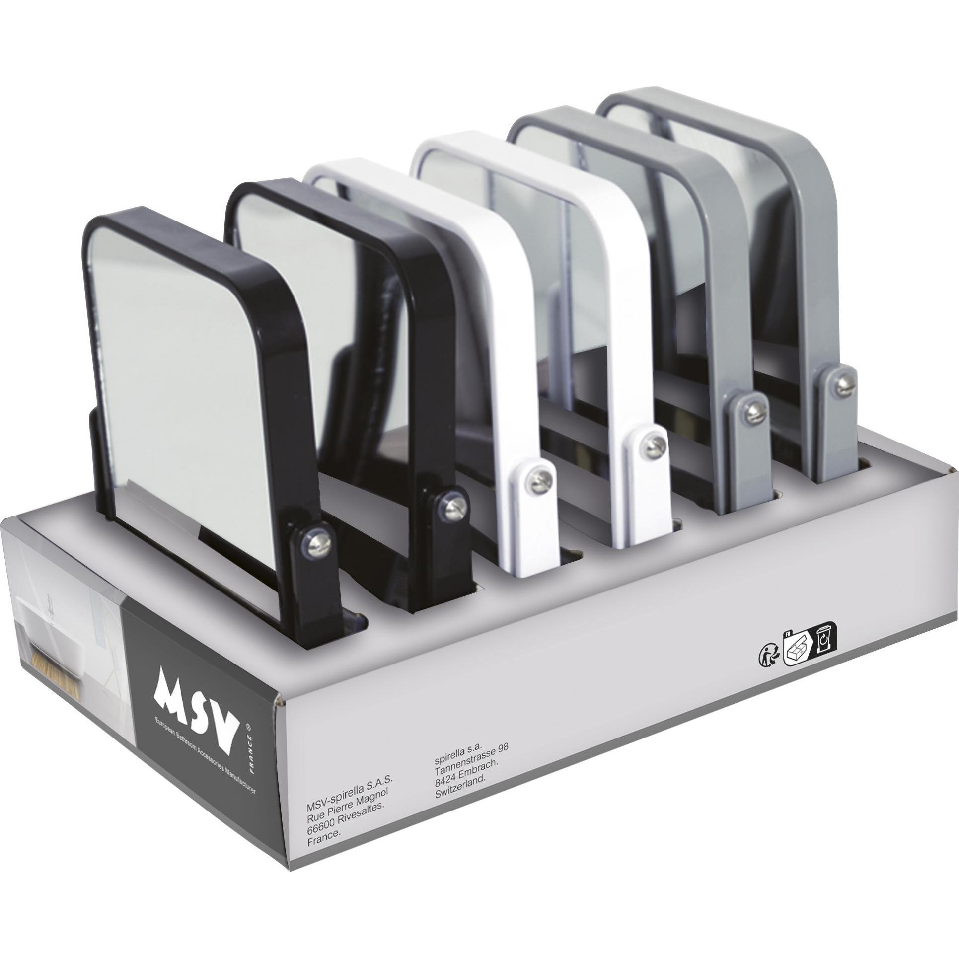 MSV, Specchio cosmetico, Miroir Rectangulaire Colouris Gris /Blanc/Noir (30 x 21 x 19,5 cm)