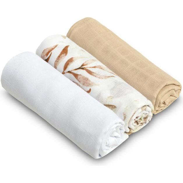 Sensillo, Pucktuch + Nuscheli, Mulltücher 3er Set aus Muslin Beige (80 cm, 70 cm)