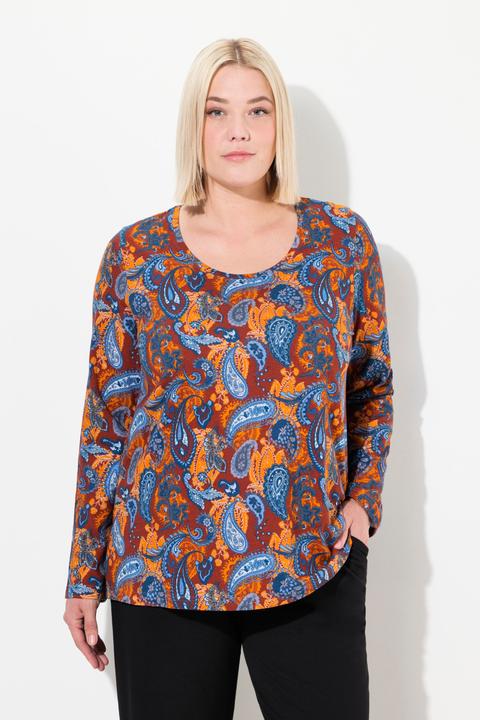 Image du produit Ulla Popken T-shirt long coupe évasée, motif cachemire, col rond et manches longues (58)