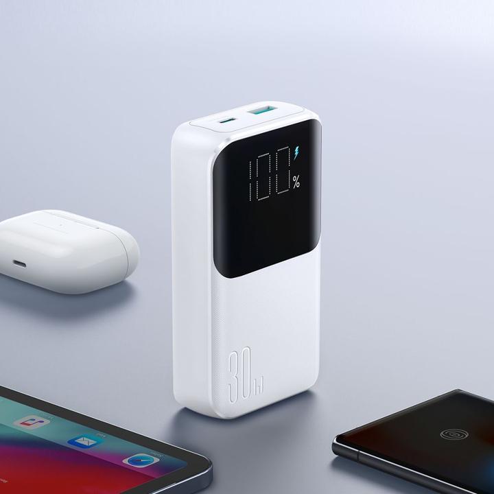 Produktbild Joyroom 30W 20000mAh mini Power Bank with built-in Cables, USB-A & USB-C - White (10000 mAh, 30 W, 37 Wh)