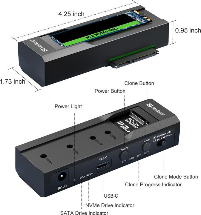 Image du produit Sandberg USB-3 Cloner+Dock M2+NVMe+SATA