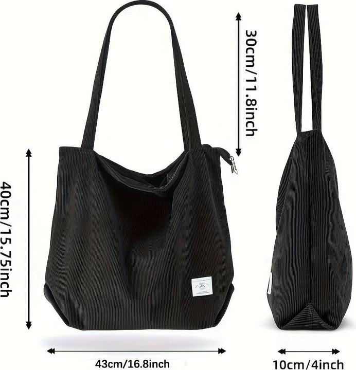 Only-Bags.Store Sac à bandoulière en velours côtelé, fourre-tout monochrome minimaliste, sac à main de rangement