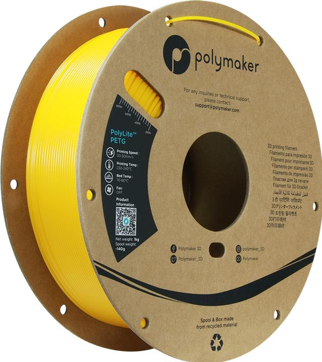 Image du produit Polymaker PolyLite PETG V2 - Jaune - 1.75mm (PETG, 1.75 mm, 1000 g, Jaune)