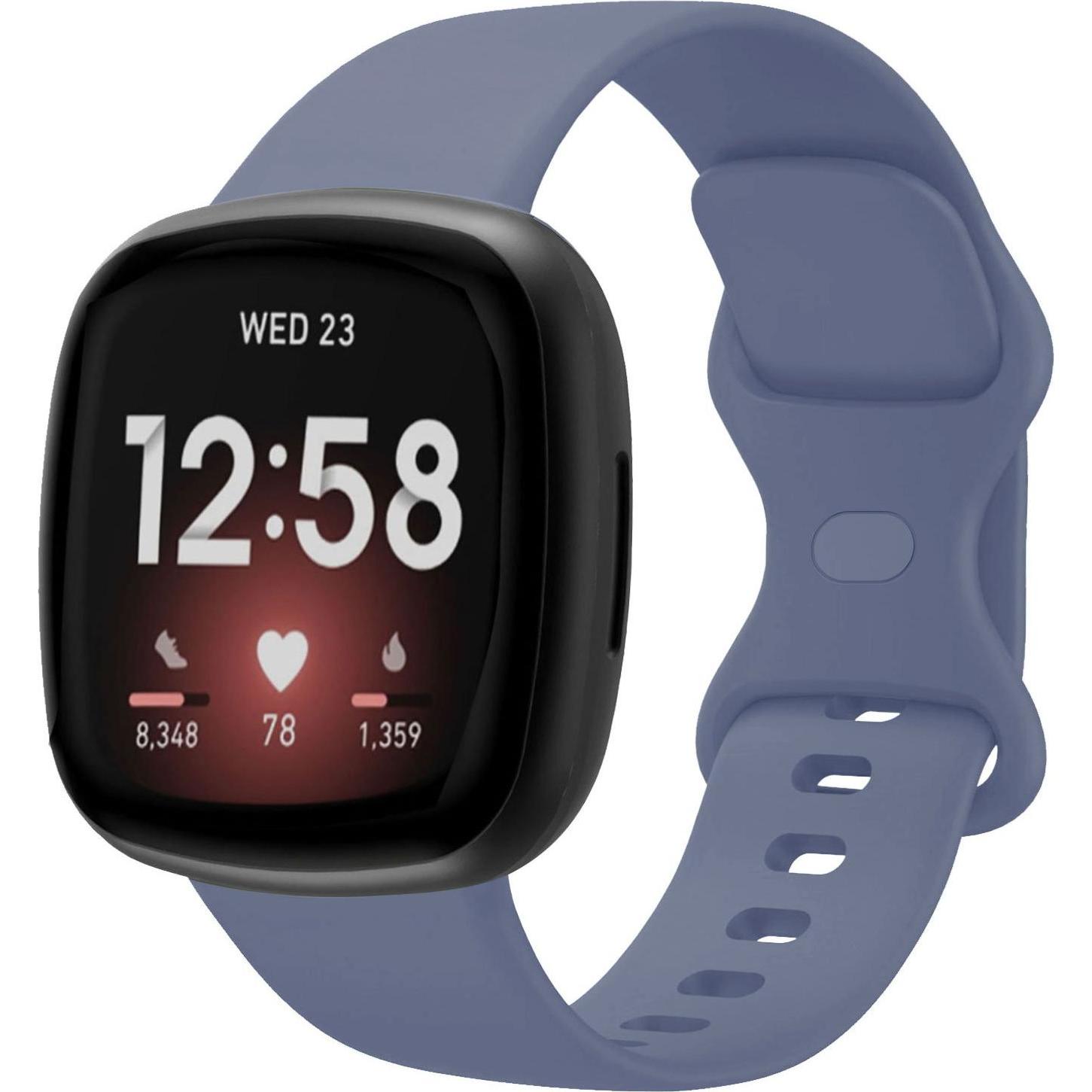 Strap-it Silikon Armband (Silikon, Versa 3), Uhrenarmband, Grau, Blau