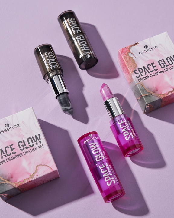 Actual product image essence Lipstick gift set SPACE GLOW colour-changing lipstick 01 Galaxy 3.2 g + SPACE GLOW col