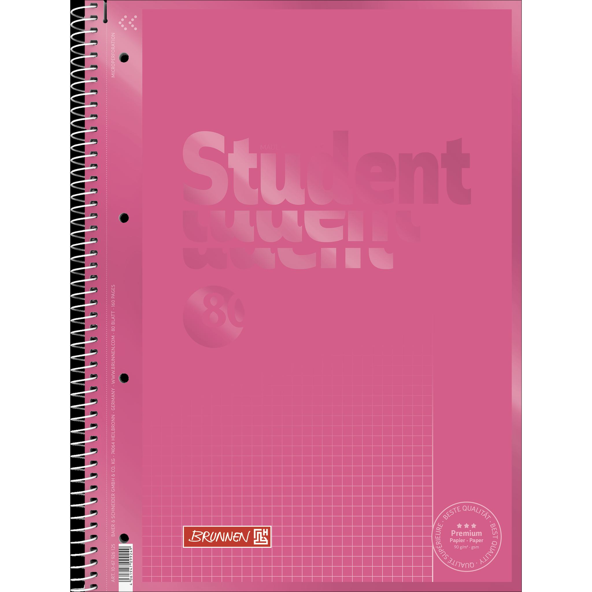 Brunnen, Heft + Block, Collegeblock Premium Student Colour Code A4, Lineatur 26, 80 Blatt, tulip (A4, Kariert)