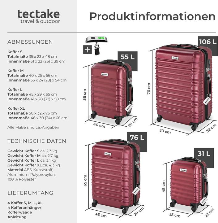 Produktbild tectake Hartschalenkofferset Mila 4-tlg. mit Kofferwaage (106 l)